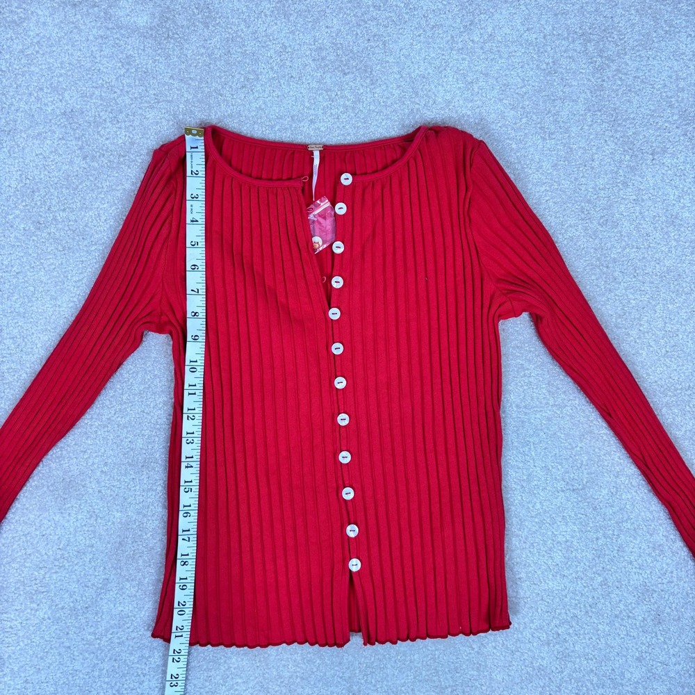 Free People Ribbed Red Button-Up Cardigan - Picture 4 of 6